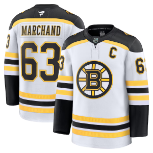 Boston Bruins Brad Marchand #63 Vieras Pelipaita Fanatics Premium Valkoinen Musta Keltainen